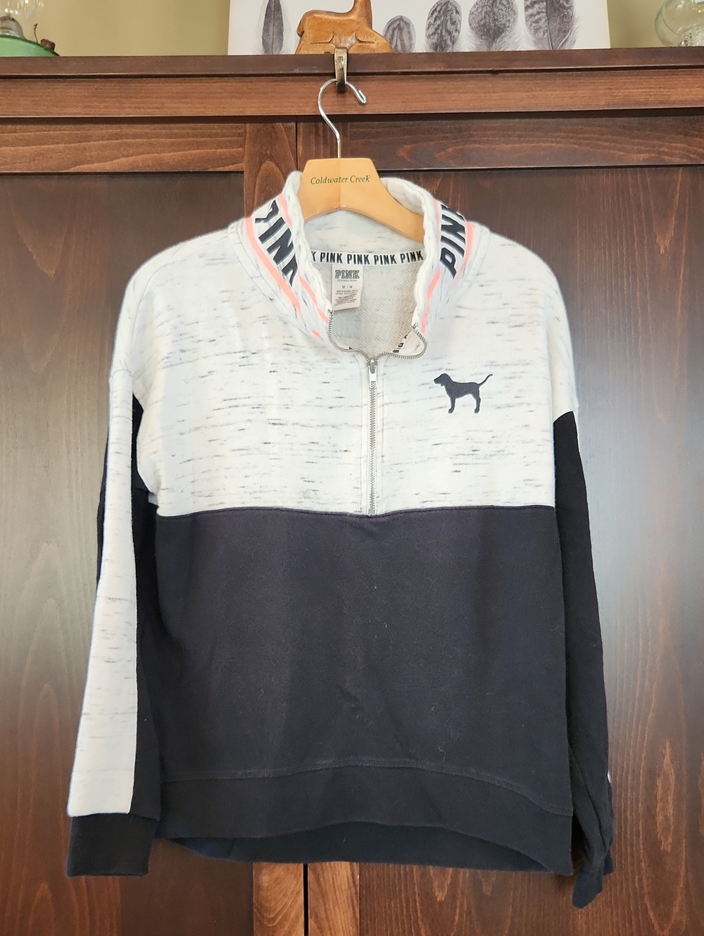 PINK Victoria's Secret Black & White Colorblock Half-Zip Pullover